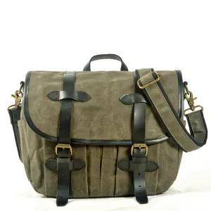 Men's Vintage Canvas and Leather Multi-Compartment Messenger Bag