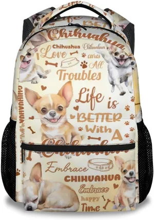 Mercuryelf Backpack for Boys - 17 Inch Dog Bookbag for Primary Middle College - Cute Chihuahua Backpacks for Kids Girls - Children's School Bag