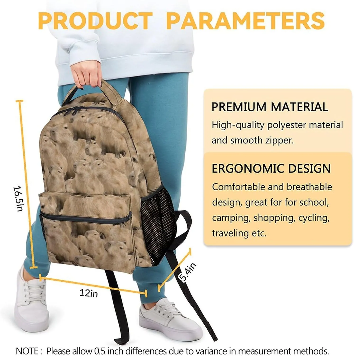 Mercuryelf Backpack for Boys Girls, 16 Inch Khaki Backpacks for School Travel, Casual Lightweight Bookbag for Kids