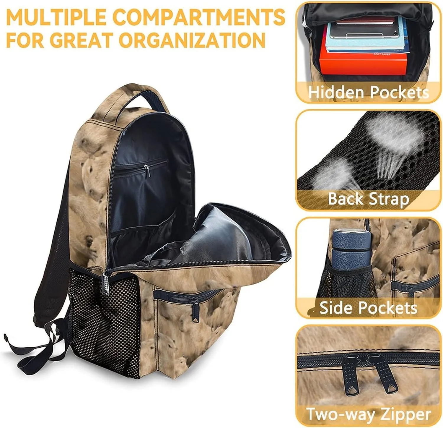 Mercuryelf Backpack for Boys Girls, 16 Inch Khaki Backpacks for School Travel, Casual Lightweight Bookbag for Kids