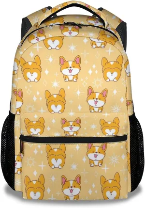 Mercuryelf Corgi Backpack for Girls Boys - 16 Inch Yellow Backpacks for School - Cute Lightweight Bookbag for Kids