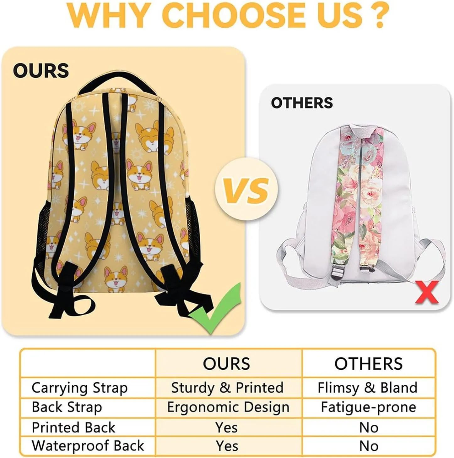 Mercuryelf Corgi Backpack for Girls Boys - 16 Inch Yellow Backpacks for School - Cute Lightweight Bookbag for Kids