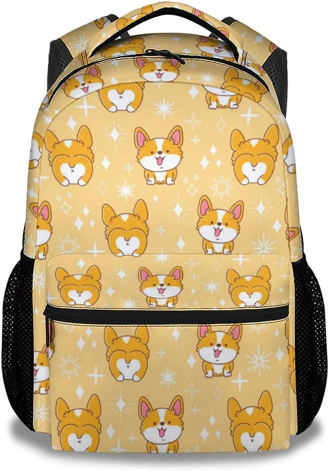 Mercuryelf Corgi Backpack for Girls Boys - 16 Inch Yellow Backpacks for School - Cute Lightweight Bookbag for Kids