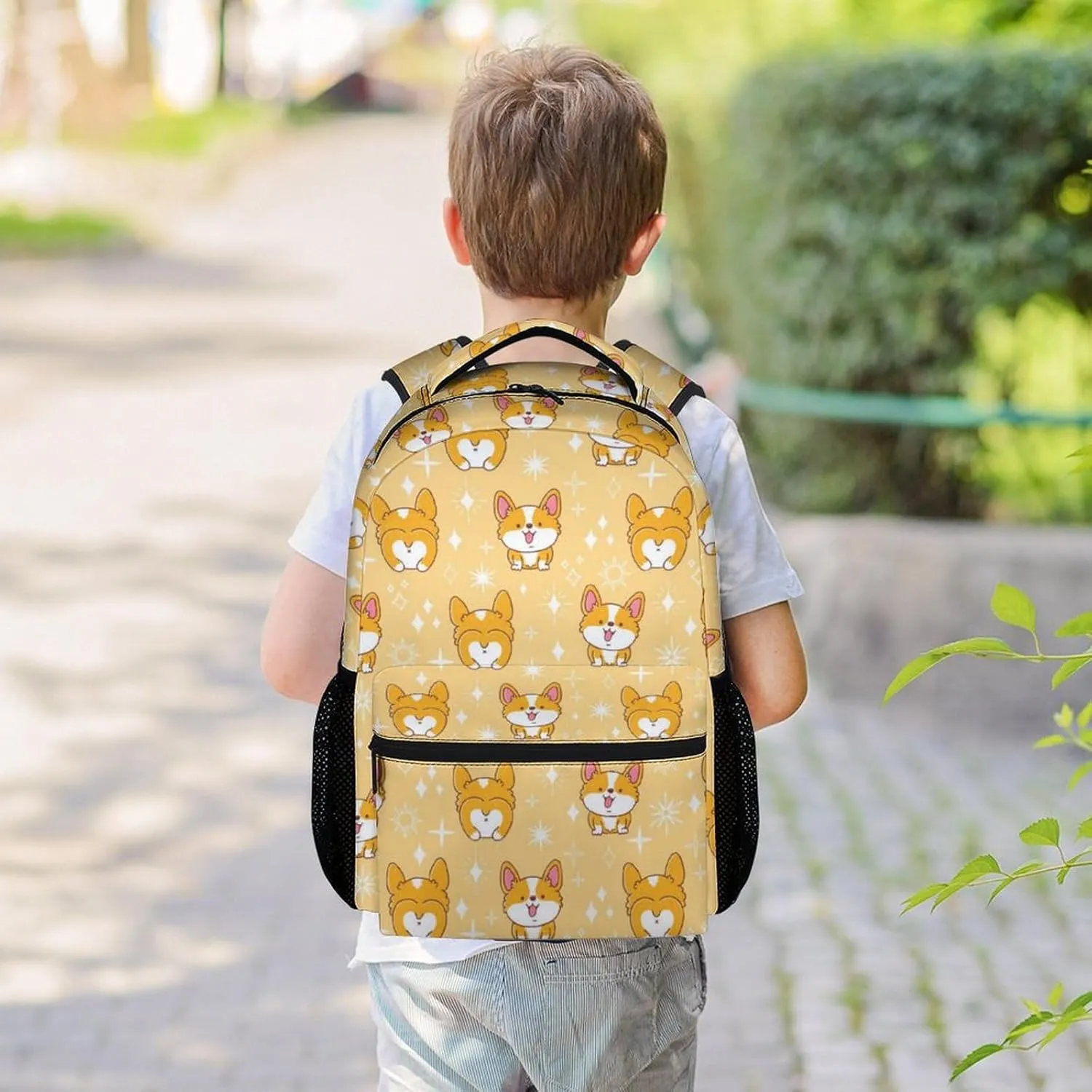 Mercuryelf Corgi Backpack for Girls Boys - 16 Inch Yellow Backpacks for School - Cute Lightweight Bookbag for Kids