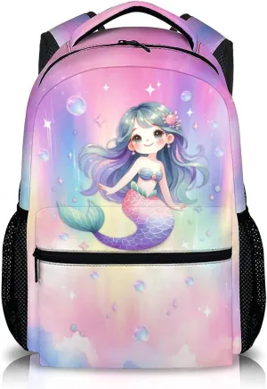 Mermaid Backpack for Girls 4-6, 17 Inch Bookbag for kids, Mermaid Schoolbag for School Kindergarten Preschool Elementary, Backpacks for School Travel