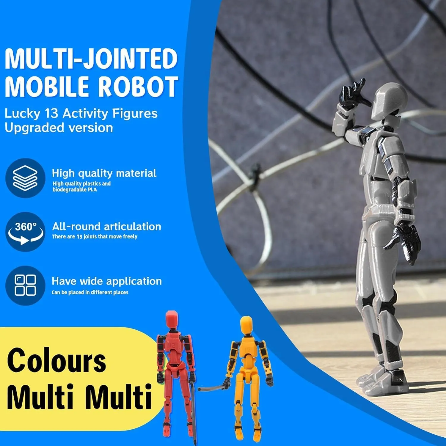 MerryXD T13 Action Figure,Assembly Completed Dummy Nova Titan Lucky 13 Action Figure 3D Printed Multi-Jointed Movable Toy Grow in The Dark Yellow