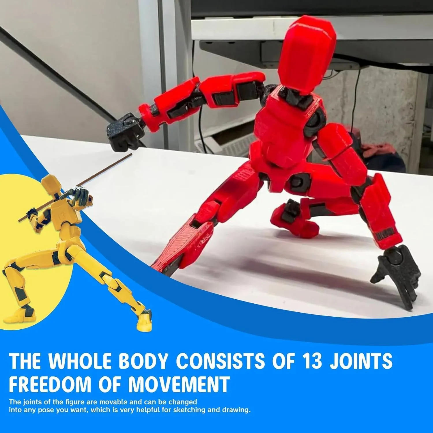 MerryXD T13 Action Figure,Assembly Completed Dummy Nova Titan Lucky 13 Action Figure 3D Printed Multi-Jointed Movable Toy Grow in The Dark Yellow