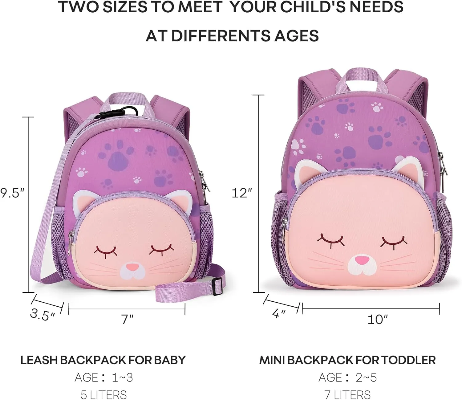 mibasies Toddler Backpacks for Girls 2-4: Baby Preschool Backpack - Kids Cat Backpack for Boys Girls - 12inch Mini School Bag