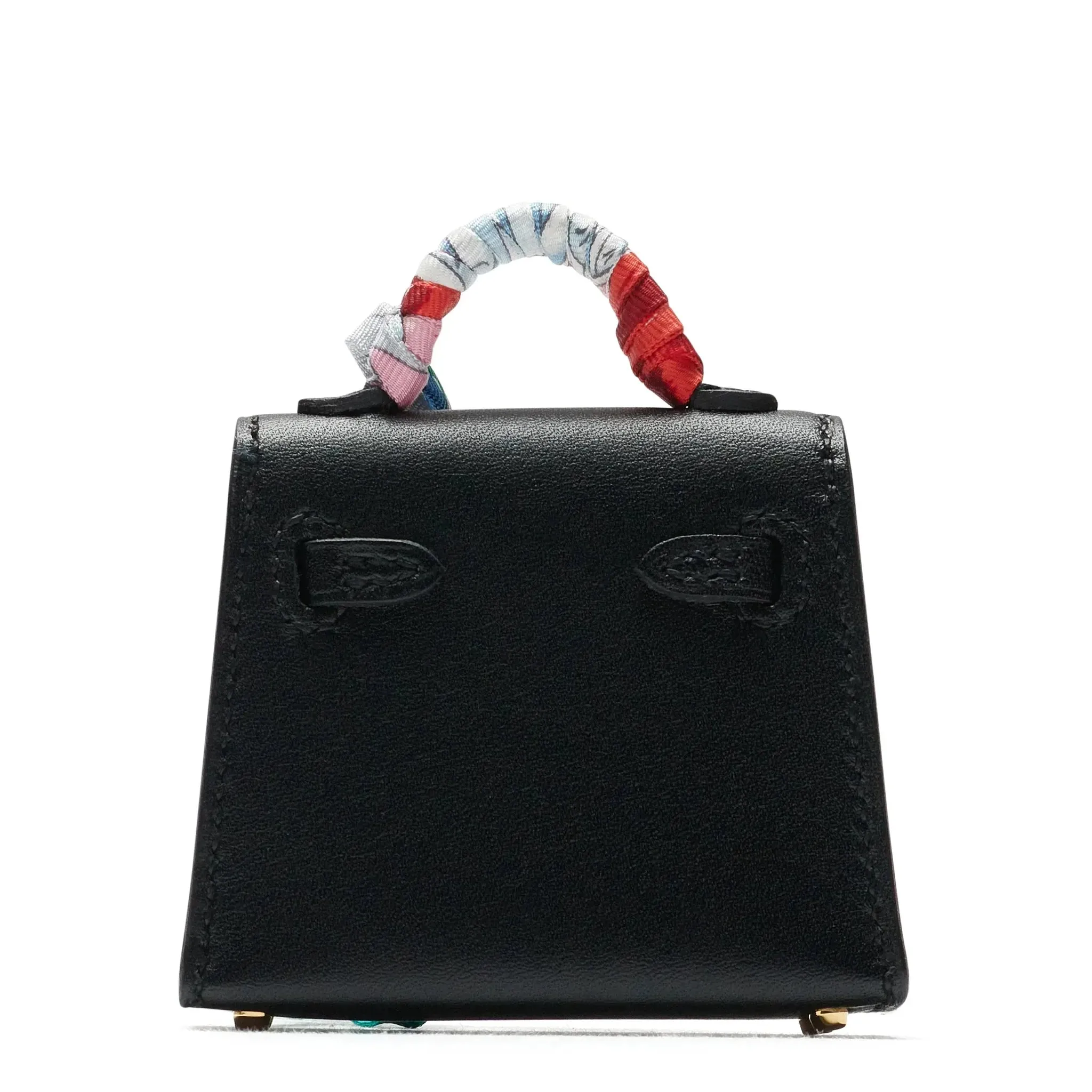 Micro Kelly Twilly Black Leather Bag Charm Gold Hardware