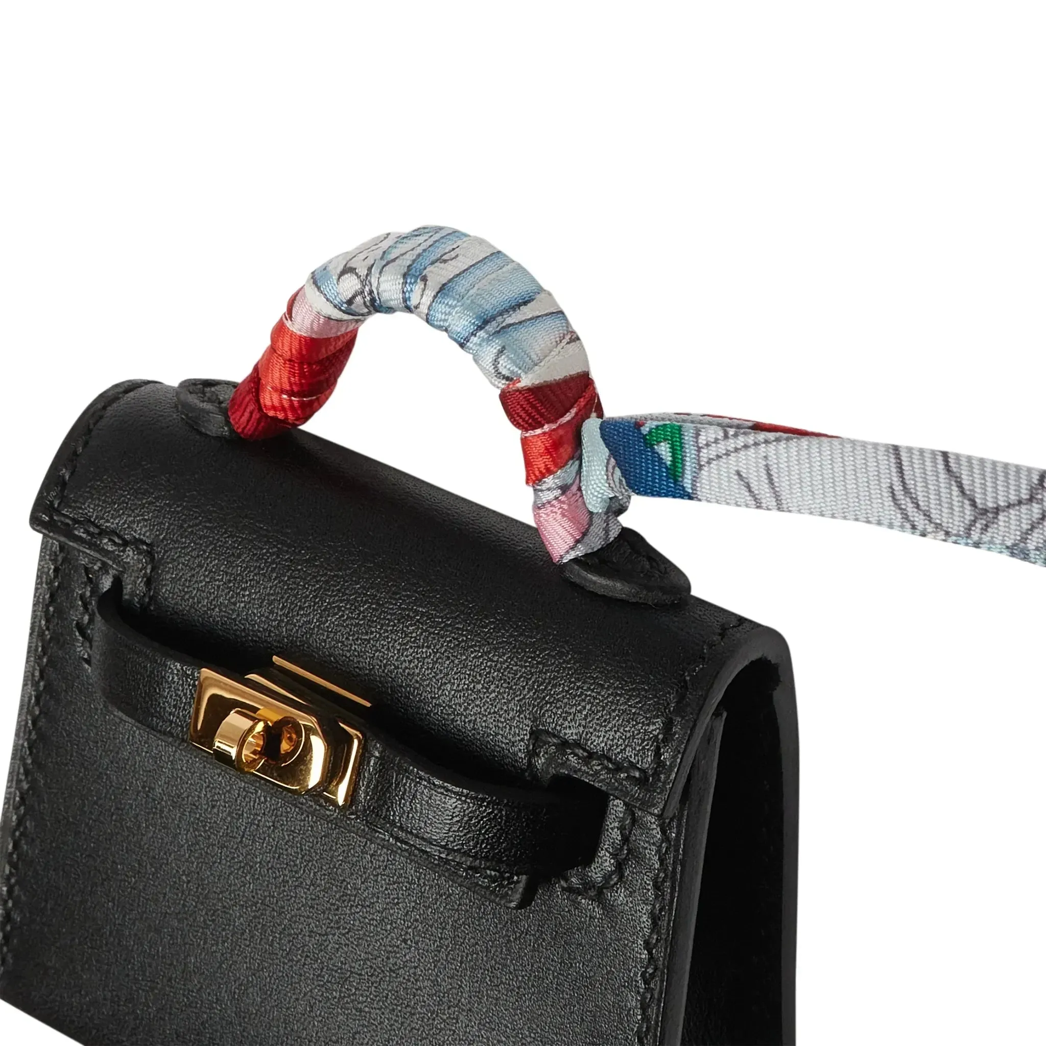 Micro Kelly Twilly Black Leather Bag Charm Gold Hardware