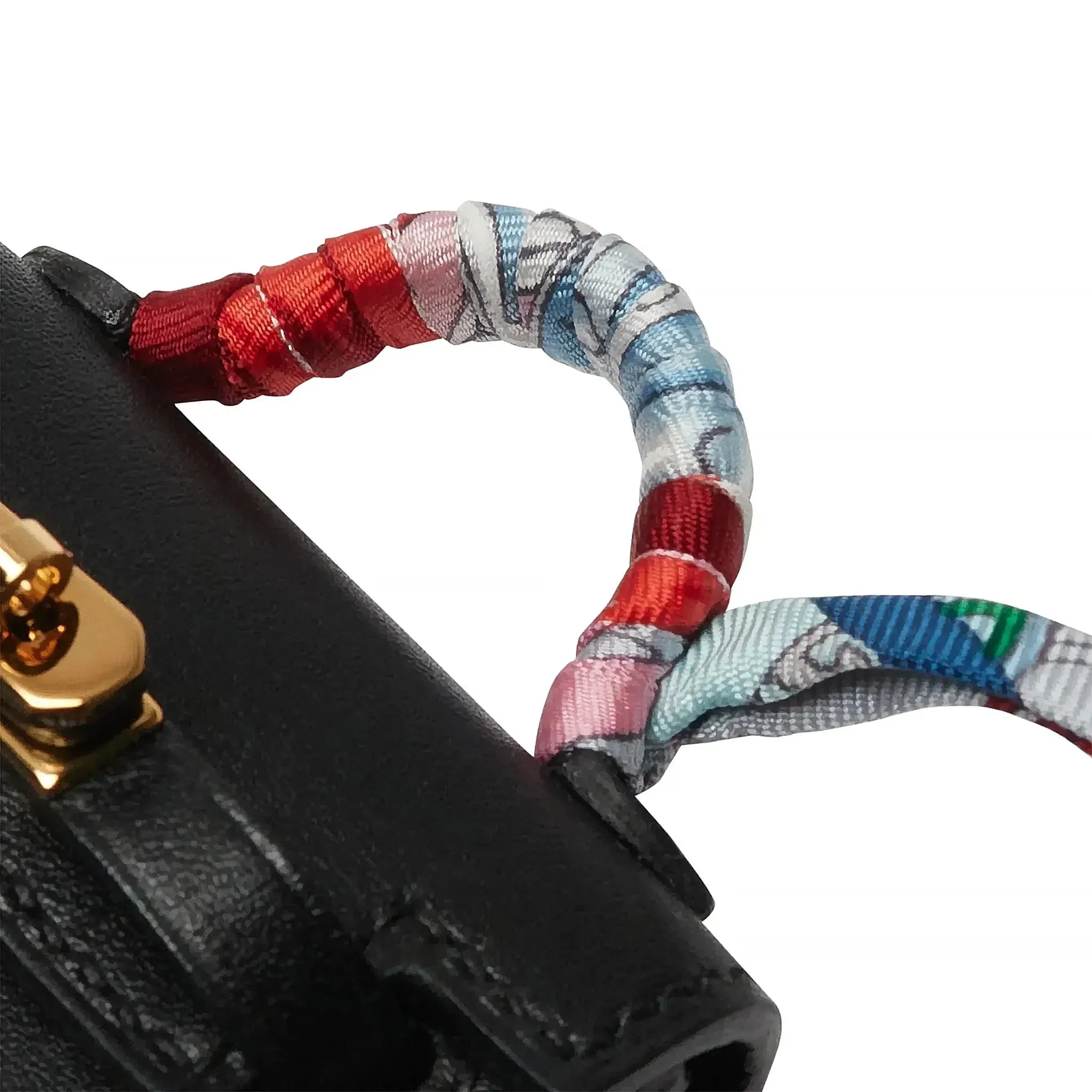 Micro Kelly Twilly Black Leather Bag Charm Gold Hardware