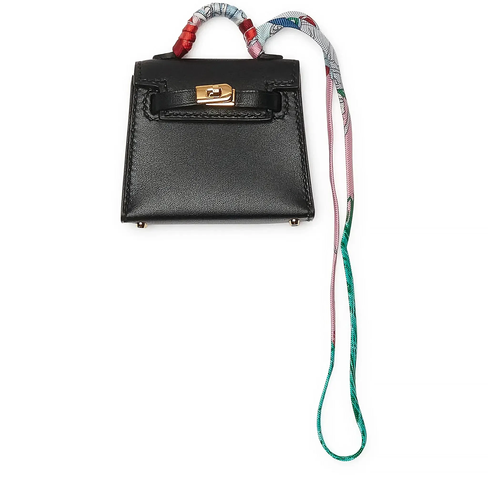 Micro Kelly Twilly Black Leather Bag Charm Gold Hardware