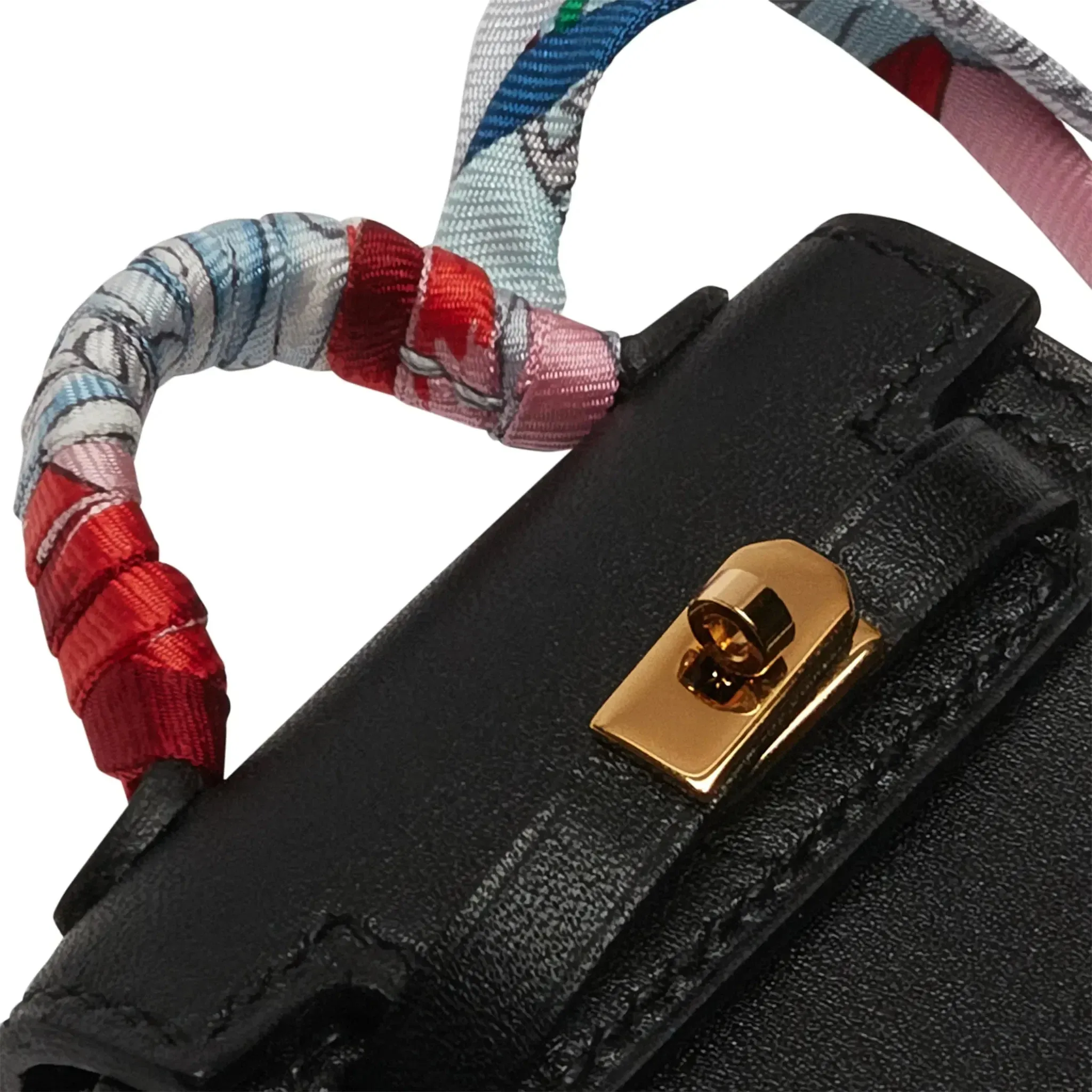 Micro Kelly Twilly Black Leather Bag Charm Gold Hardware