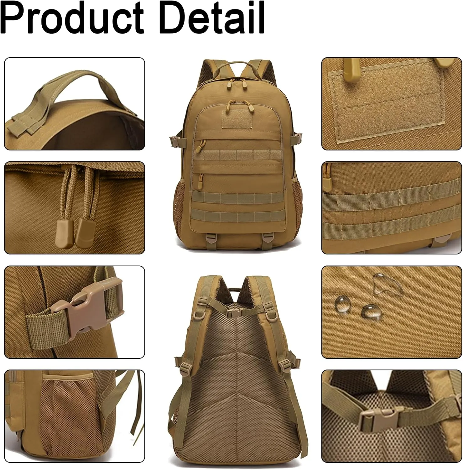 Military Tactical Backpack, 30L Hiking Daypack Water-Resistant 3 Day Assault Backpacks Molle Army Pack(Tan)