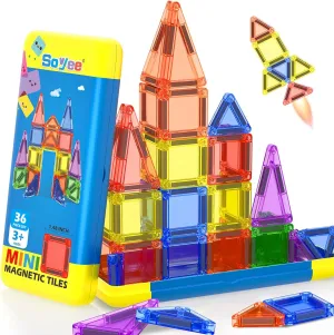 Mini Magnetic Tiles Travel Toddler Toys with Metal Tin Portable STEM Building Kids Toys for 3 4 5 6 7 8  Years Old Boys & Girls & Birthday Gifts