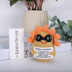 Mini Positive Sunshine Dolls & Plush Toys, Funny Handmade Crochet Stuffed and Plush Toys, Christmas Tree Decorations Gifts for Women Men, Dolls for Christmas, Emotional Cheer Up Gift