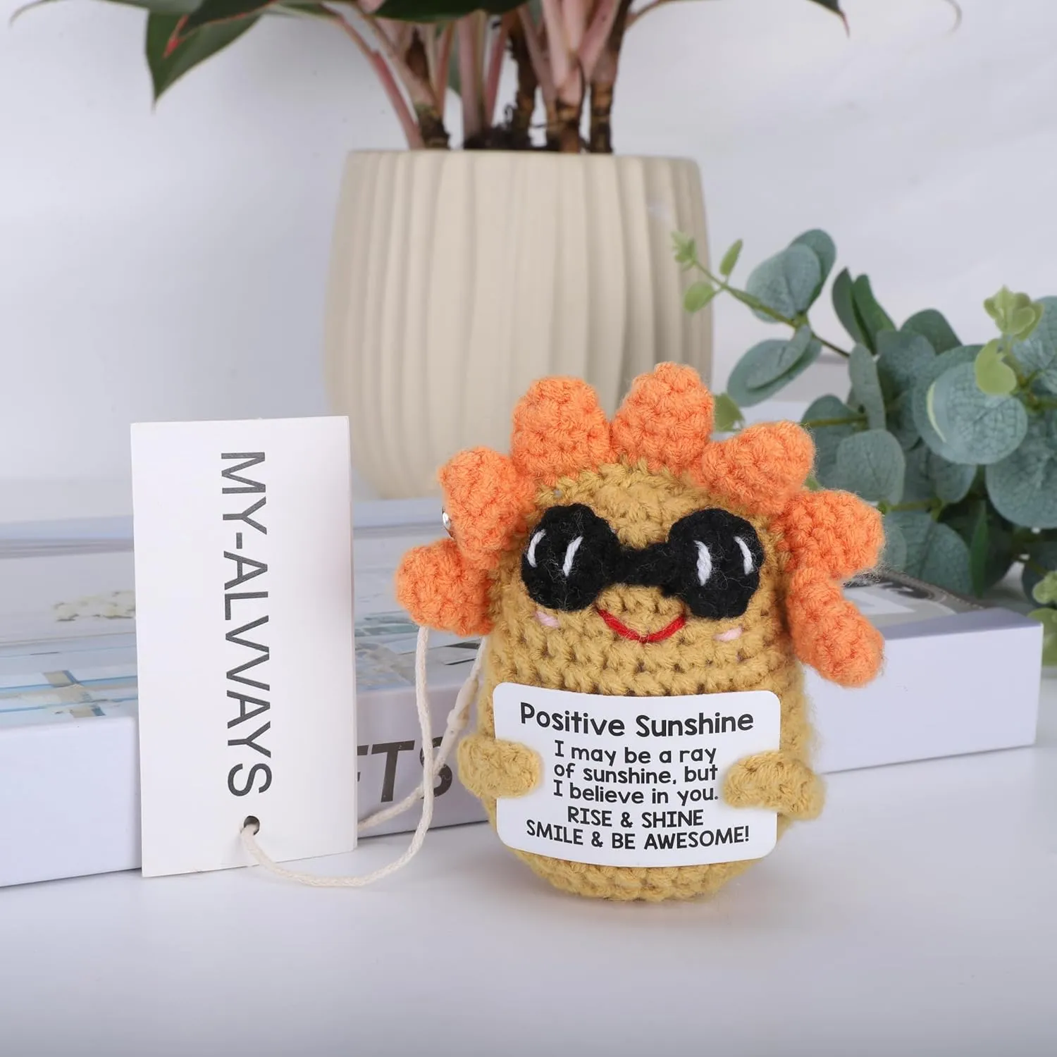 Mini Positive Sunshine Dolls & Plush Toys, Funny Handmade Crochet Stuffed and Plush Toys, Christmas Tree Decorations Gifts for Women Men, Dolls for Christmas, Emotional Cheer Up Gift