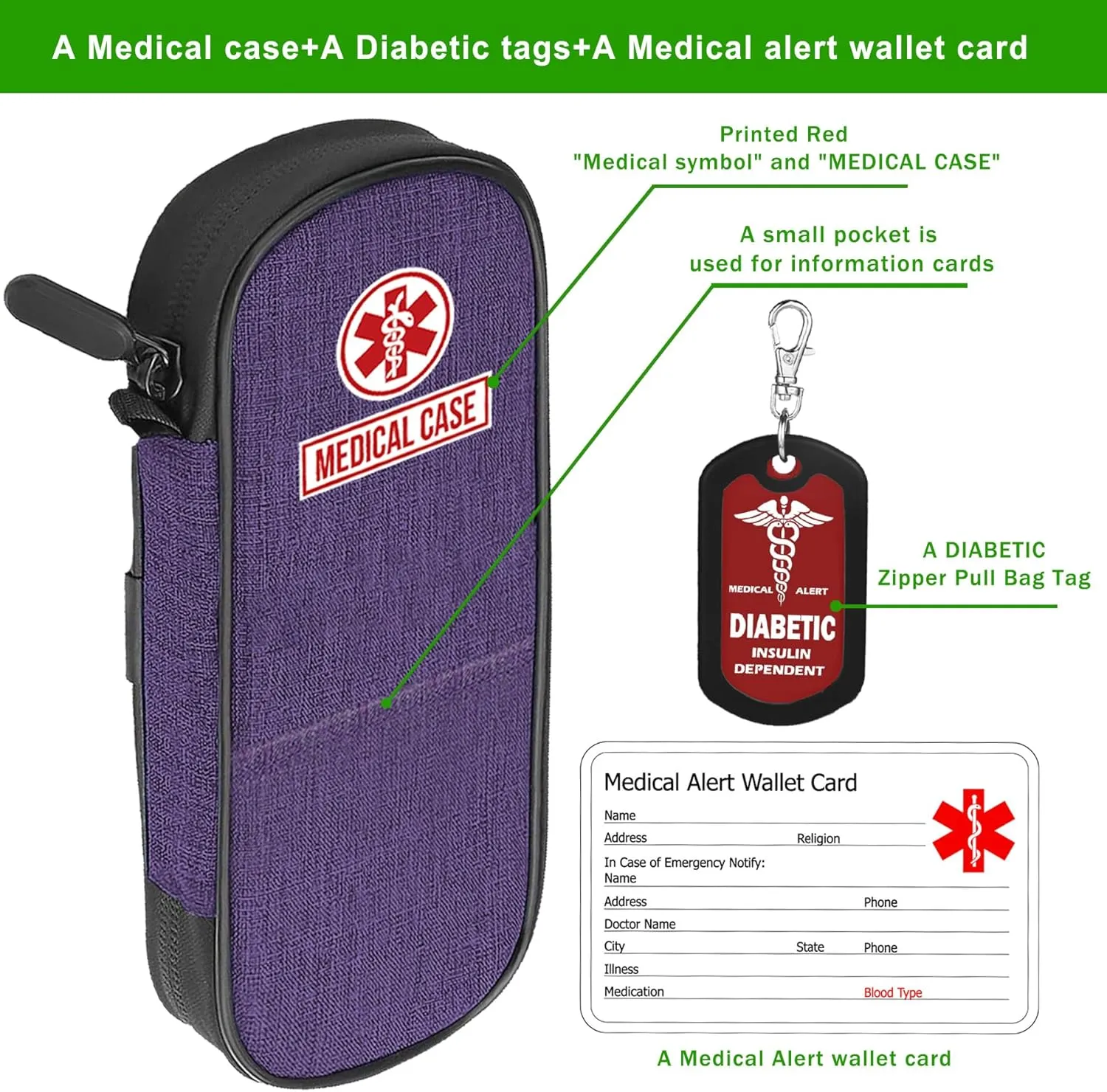 mnmoom Insulin Pen Cooler Travel Case with Reusable Ice Packs, Luggage Tag-Diabetic bag has Insulated Cooling for Daily Use and Travel (Purple)