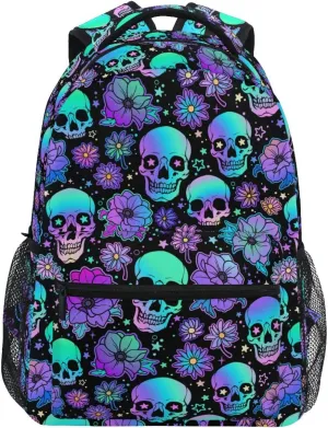 MNSRUU Student School Bag Funny Skulls Backpack for Girls Boys College Bookbag Laptop Rucksack Travel Backpack for Adult Teen Casual Daypack