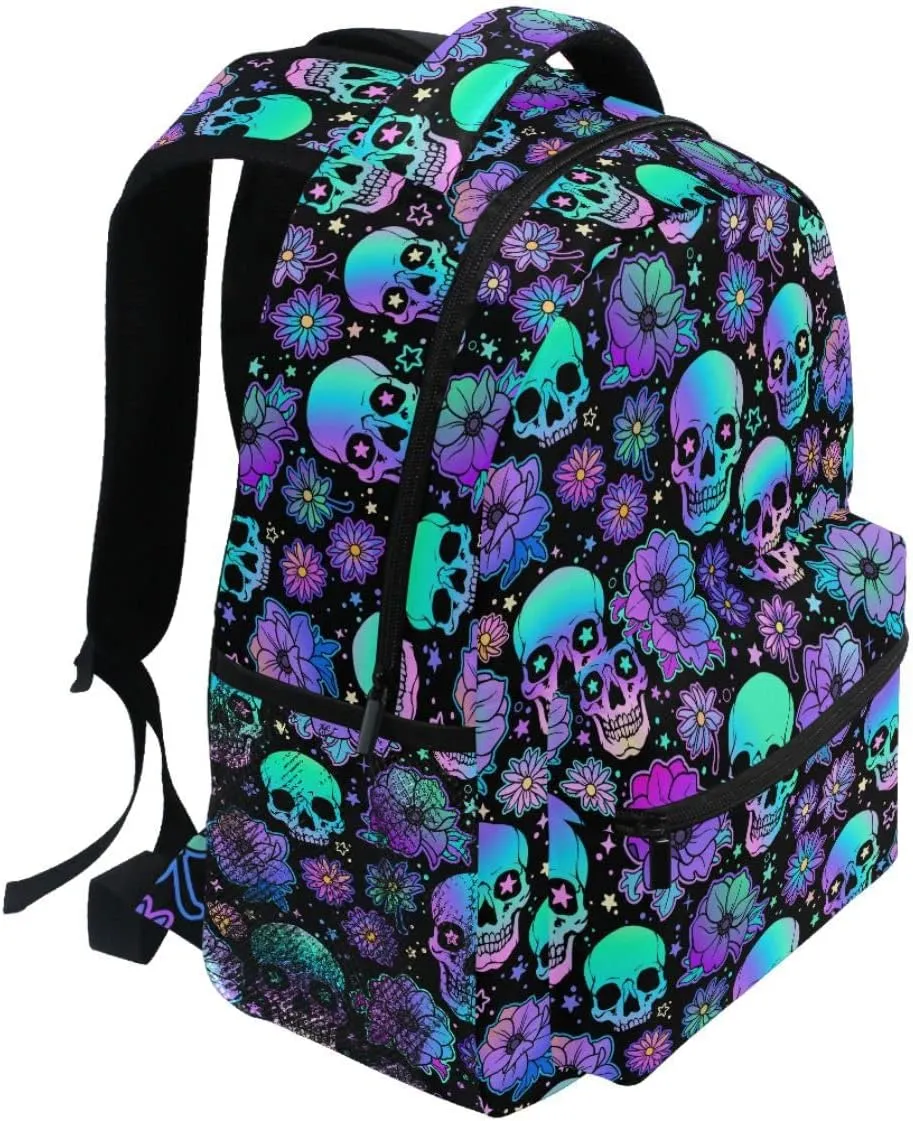 MNSRUU Student School Bag Funny Skulls Backpack for Girls Boys College Bookbag Laptop Rucksack Travel Backpack for Adult Teen Casual Daypack