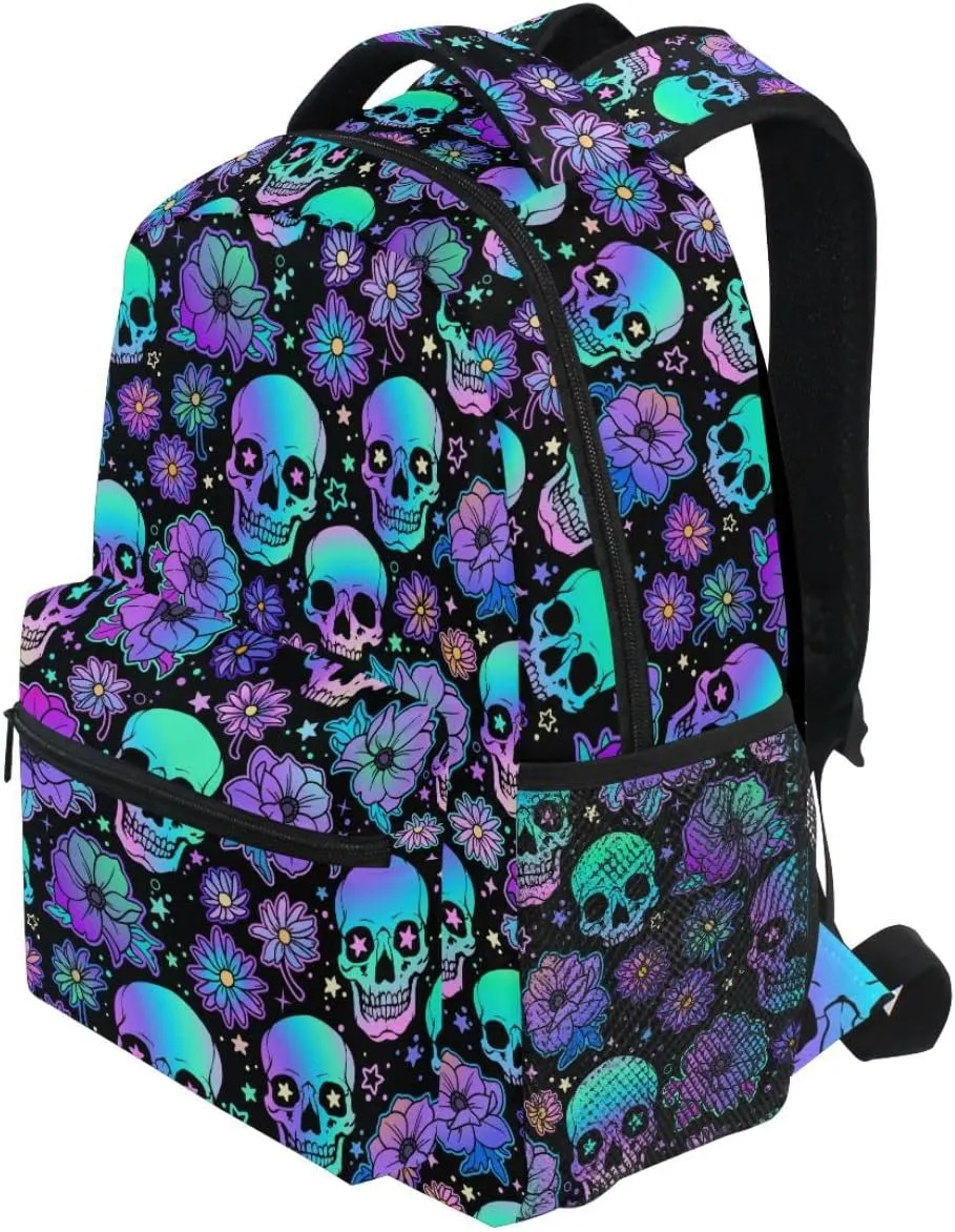 MNSRUU Student School Bag Funny Skulls Backpack for Girls Boys College Bookbag Laptop Rucksack Travel Backpack for Adult Teen Casual Daypack