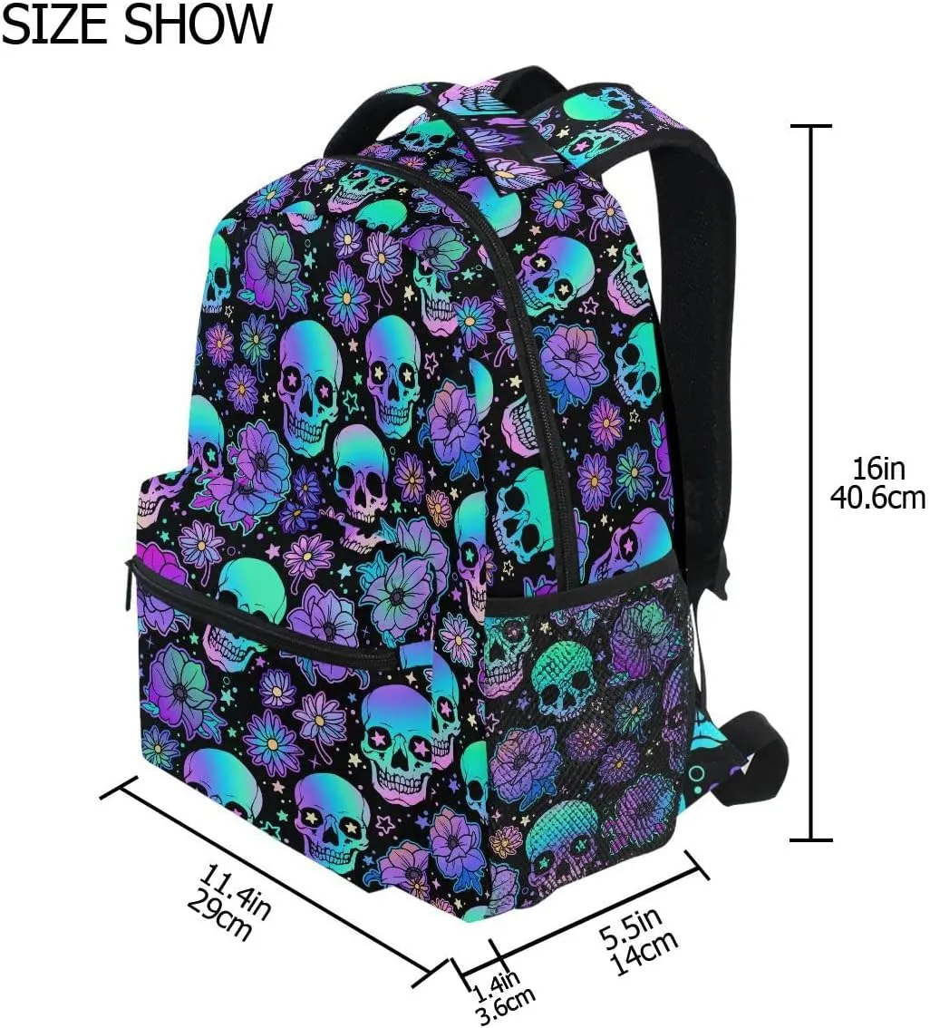MNSRUU Student School Bag Funny Skulls Backpack for Girls Boys College Bookbag Laptop Rucksack Travel Backpack for Adult Teen Casual Daypack