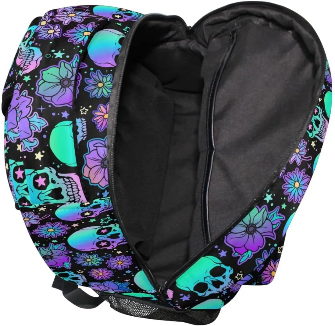 MNSRUU Student School Bag Funny Skulls Backpack for Girls Boys College Bookbag Laptop Rucksack Travel Backpack for Adult Teen Casual Daypack