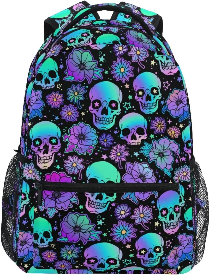 MNSRUU Student School Bag Funny Skulls Backpack for Girls Boys College Bookbag Laptop Rucksack Travel Backpack for Adult Teen Casual Daypack