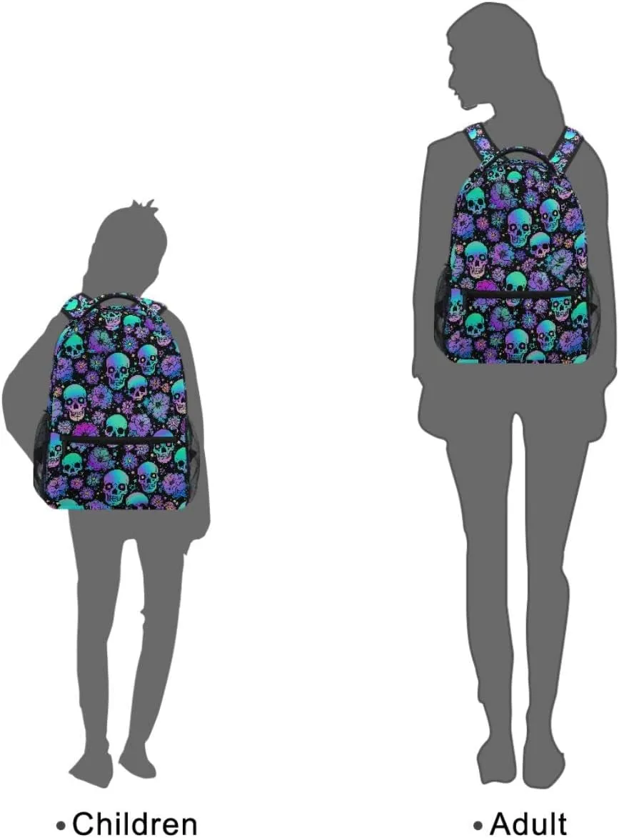 MNSRUU Student School Bag Funny Skulls Backpack for Girls Boys College Bookbag Laptop Rucksack Travel Backpack for Adult Teen Casual Daypack