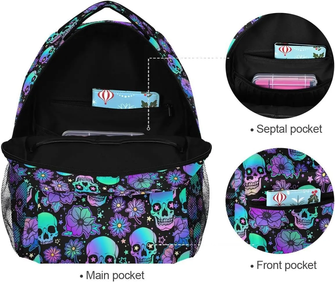 MNSRUU Student School Bag Funny Skulls Backpack for Girls Boys College Bookbag Laptop Rucksack Travel Backpack for Adult Teen Casual Daypack
