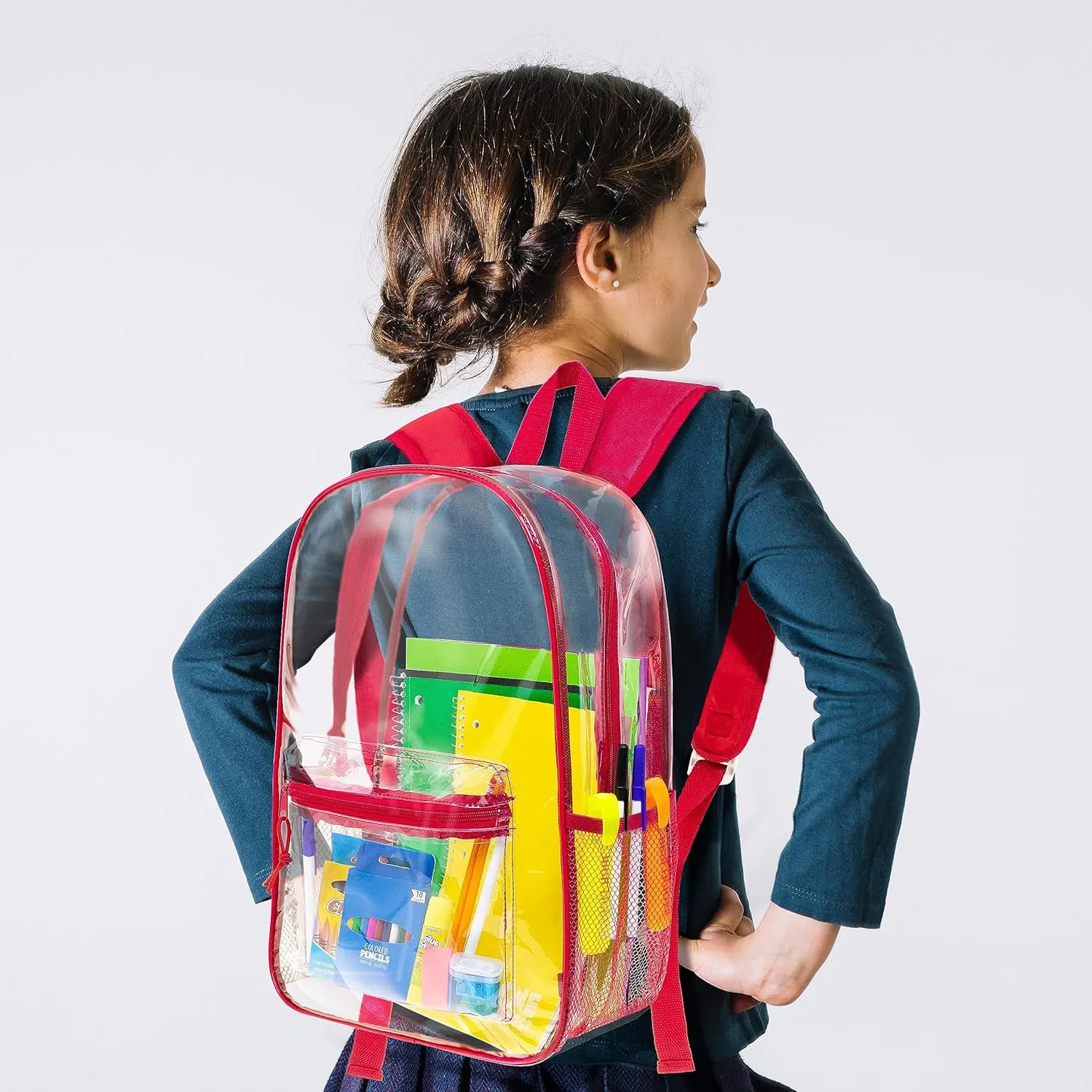 Moda West 24 Pack 17inch Wholesale Bulk Clear Backpack In 6 Assorted Color