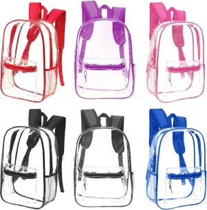 Moda West 24 Pack 17inch Wholesale Bulk Clear Backpack In 6 Assorted Color