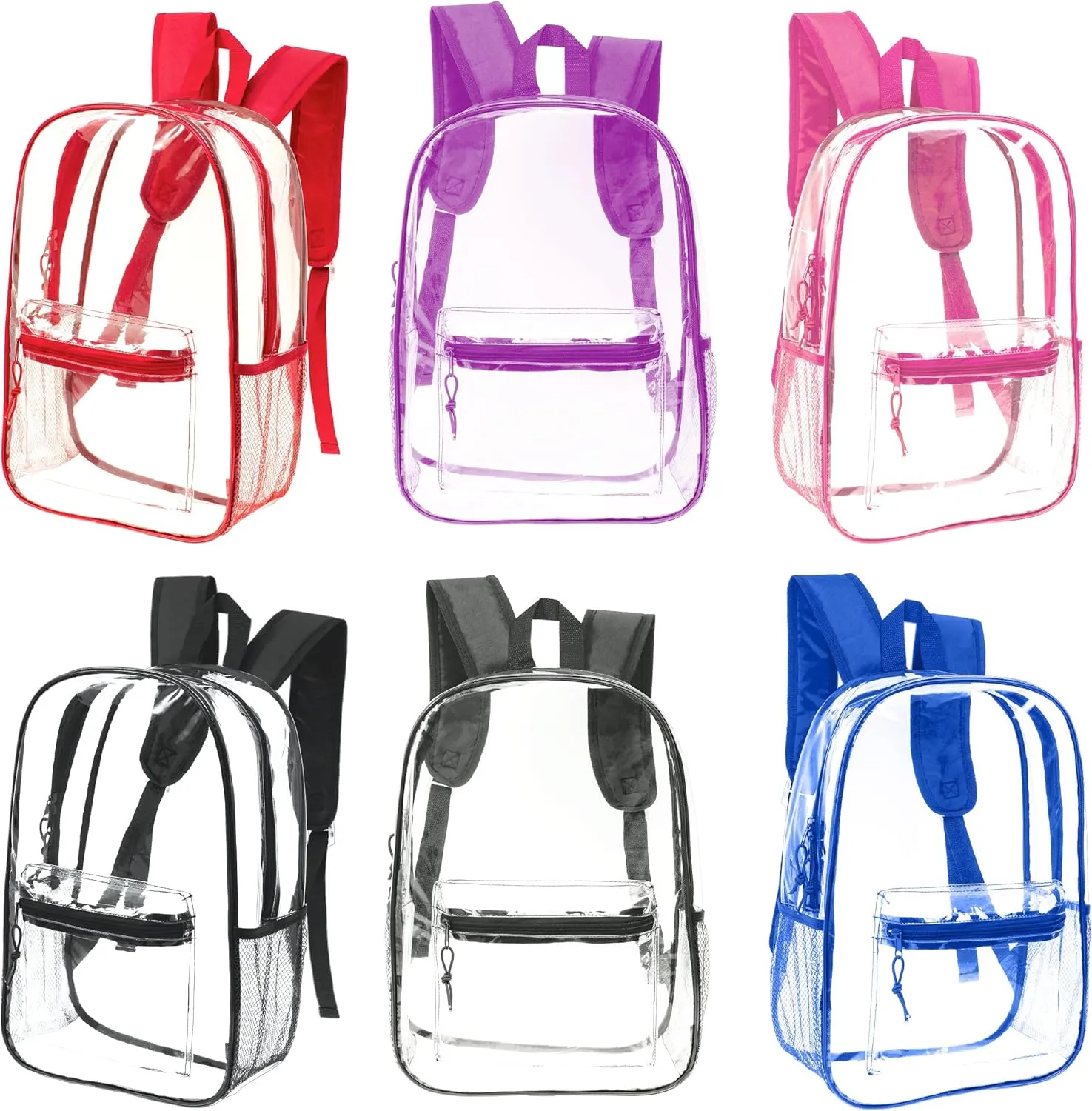 Moda West 24 Pack 17inch Wholesale Bulk Clear Backpack In 6 Assorted Color