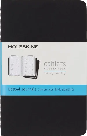 Moleskine Cahier Journal, Soft Cover, Pocket (3.5" x 5.5") Dotted, Black, 64 Pages (Set of 3)