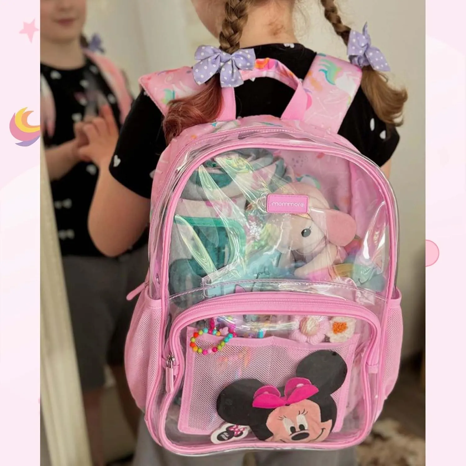 mommore Clear Backpack for School Kids Clear Bookbag Heavy Duty 15 Inch See Through Backpack Unicorn Transparent Bag for Girls