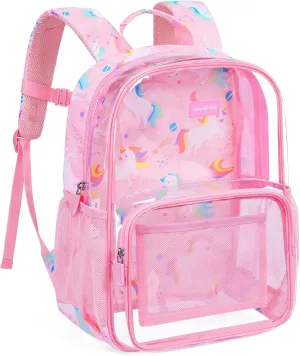 mommore Clear Backpack for School Kids Clear Bookbag Heavy Duty 15 Inch See Through Backpack Unicorn Transparent Bag for Girls