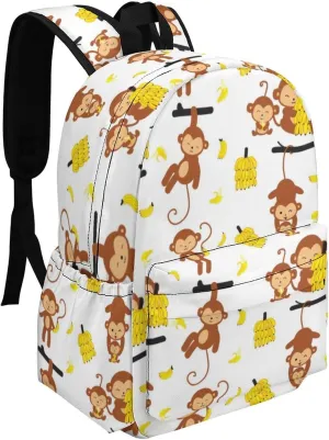 Monkey Cute Banana Casual Travel Backpack Lightweight with Multi Compartment Laptop Bagpack Funny Animal for Women Men Hiking Business Work