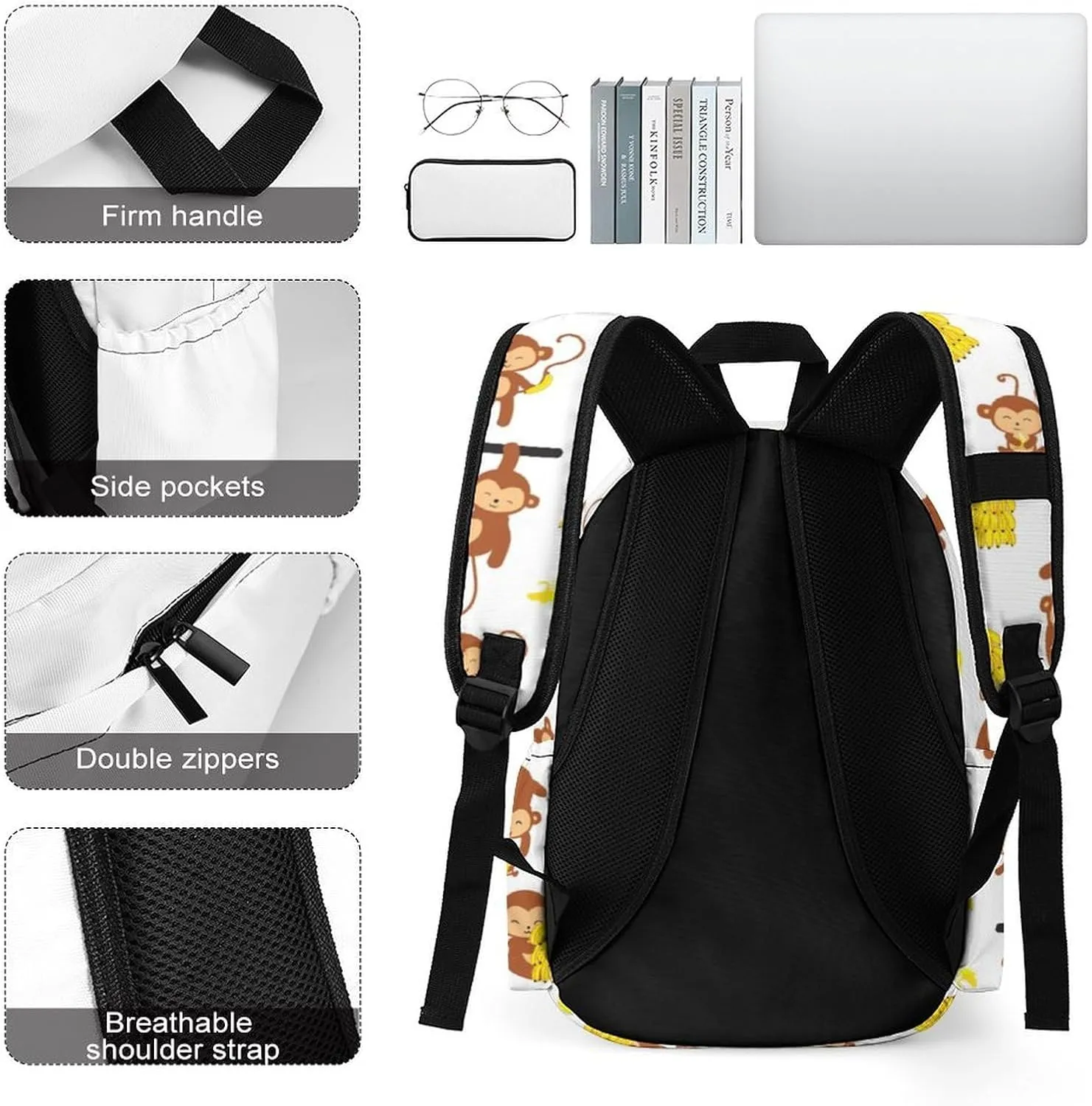 Monkey Cute Banana Casual Travel Backpack Lightweight with Multi Compartment Laptop Bagpack Funny Animal for Women Men Hiking Business Work