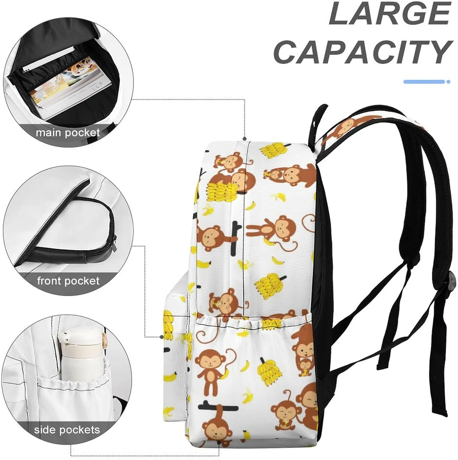 Monkey Cute Banana Casual Travel Backpack Lightweight with Multi Compartment Laptop Bagpack Funny Animal for Women Men Hiking Business Work