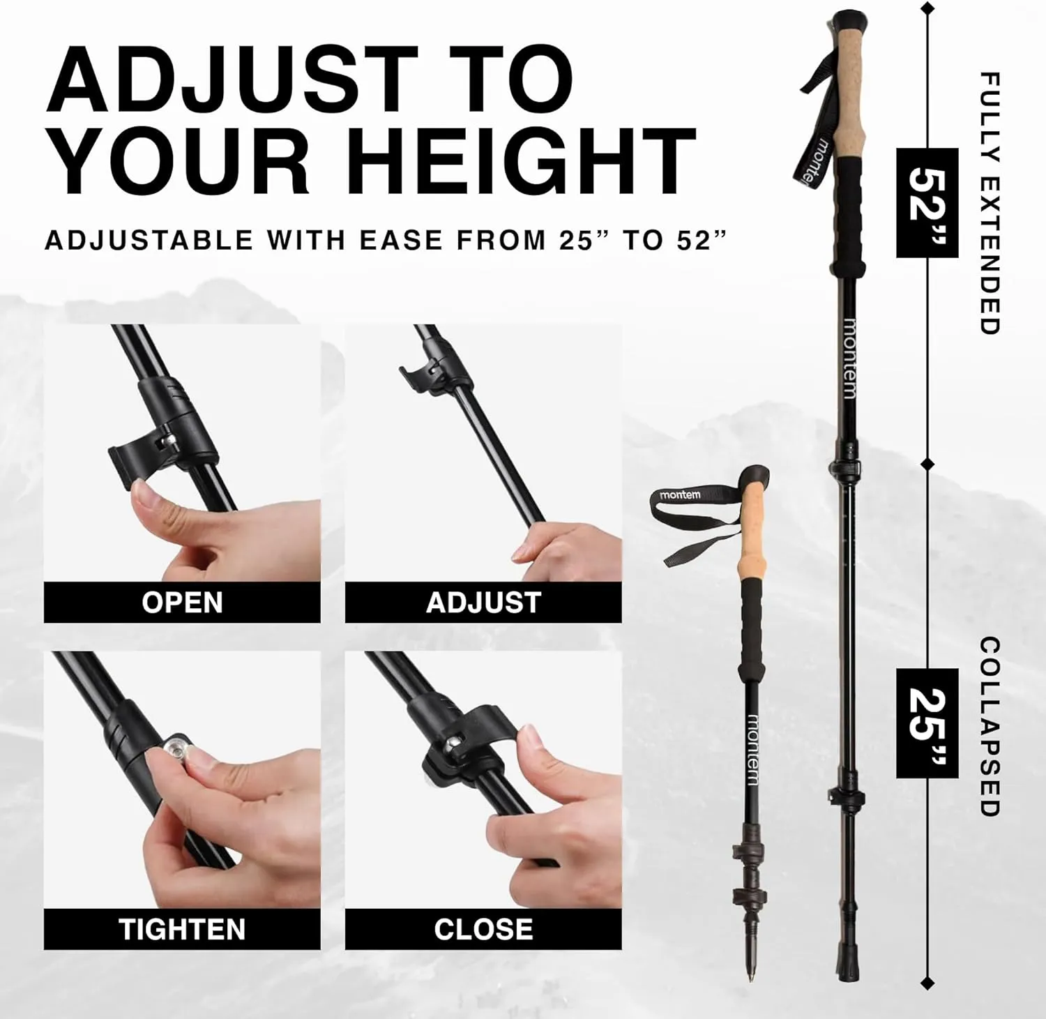 Montem Ultra Strong Trekking, Walking, and Hiking Poles - One Pair (2 Poles) - Collapsible, Lightweight, Quick Locking, Weather-Resistant and Ultra Durable