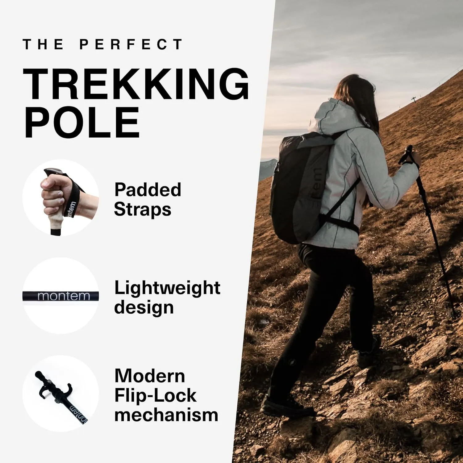 Montem Ultra Strong Trekking, Walking, and Hiking Poles - One Pair (2 Poles) - Collapsible, Lightweight, Quick Locking, Weather-Resistant and Ultra Durable