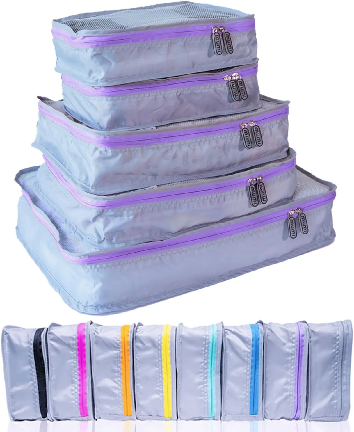 MUMI Packing Cubes – 5-Piece Compression Packing Cubes for Travel, Luggage Organizers for Suitcases, Carry-On Bags, Backpacks, and Duffel Bags – Space-Saving Travel Essentials - Purple