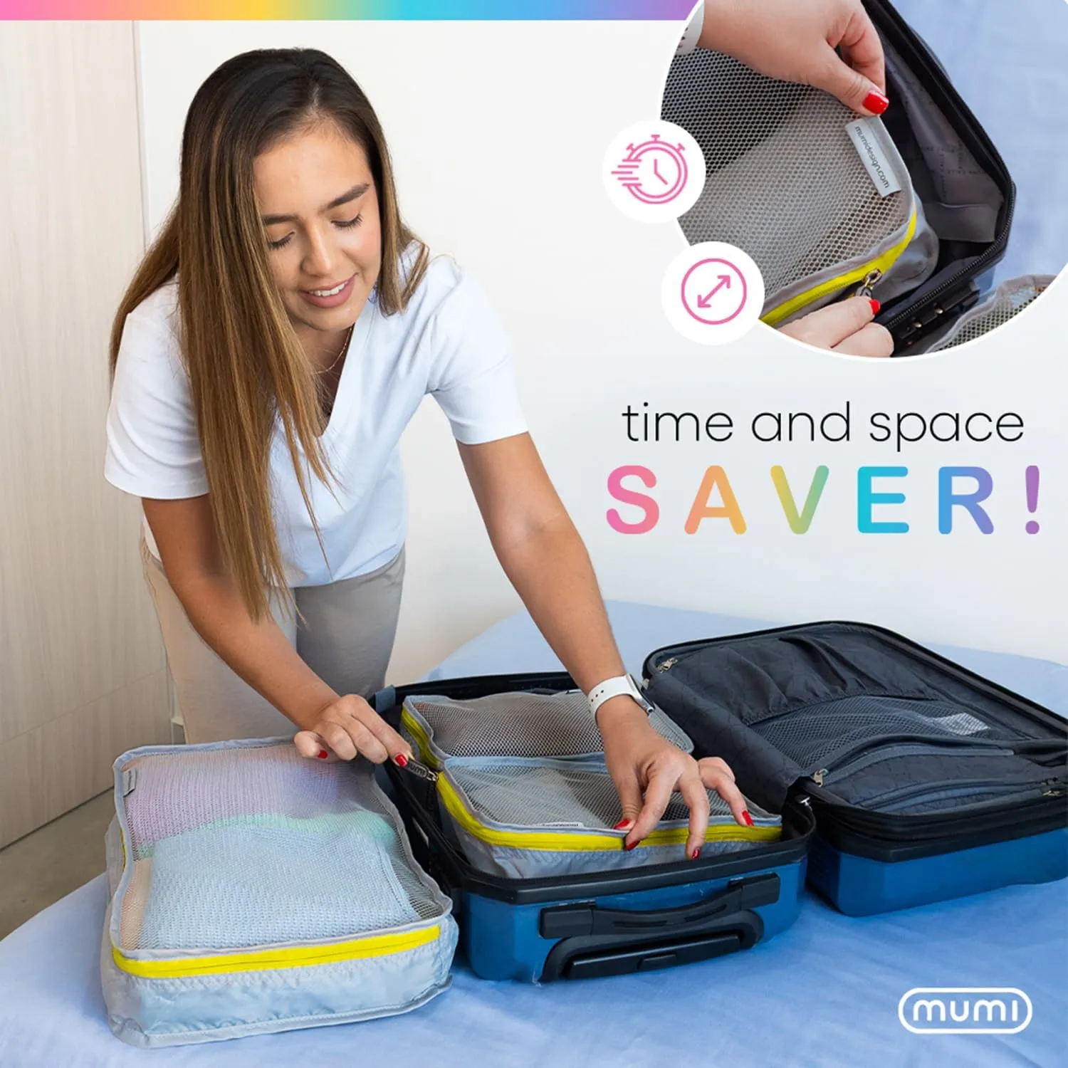 MUMI Packing Cubes – 5-Piece Compression Packing Cubes for Travel, Luggage Organizers for Suitcases, Carry-On Bags, Backpacks, and Duffel Bags – Space-Saving Travel Essentials - Purple