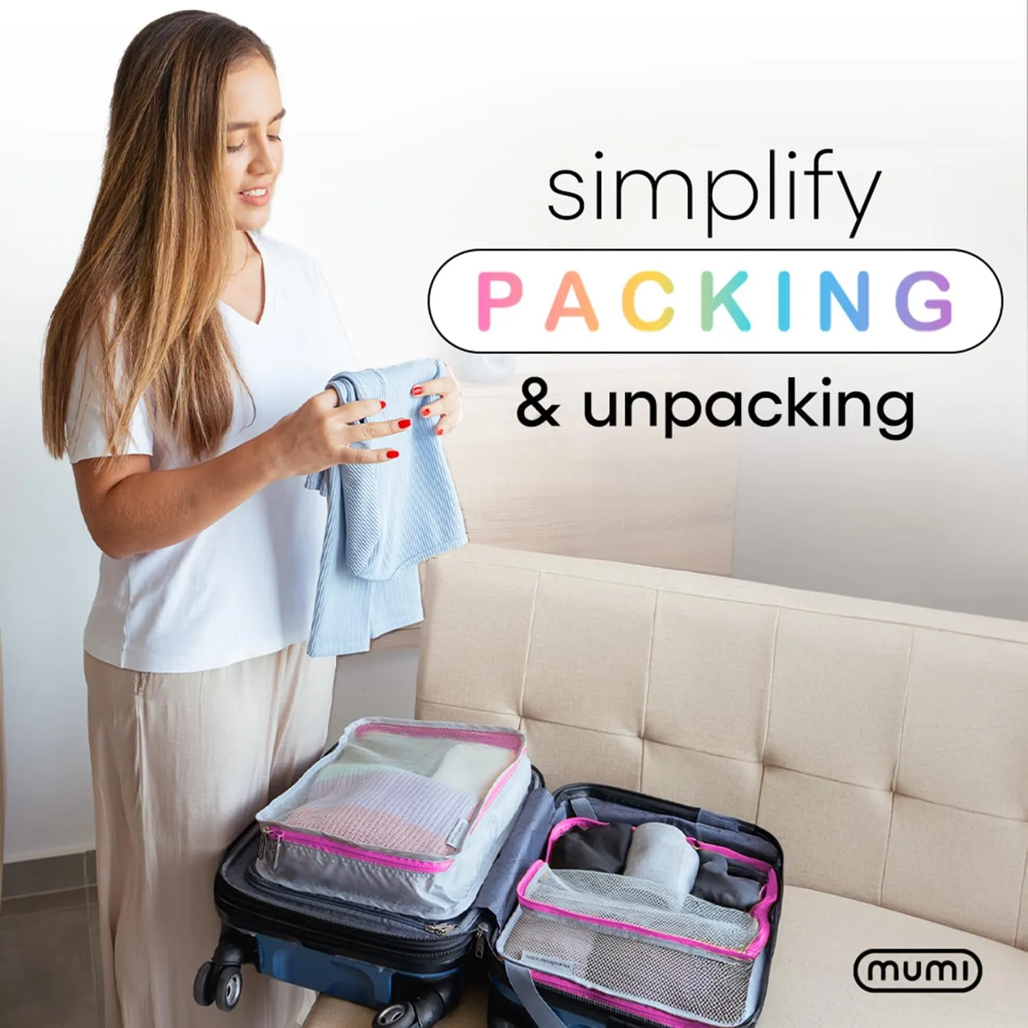 MUMI Packing Cubes – 5-Piece Compression Packing Cubes for Travel, Luggage Organizers for Suitcases, Carry-On Bags, Backpacks, and Duffel Bags – Space-Saving Travel Essentials - Purple