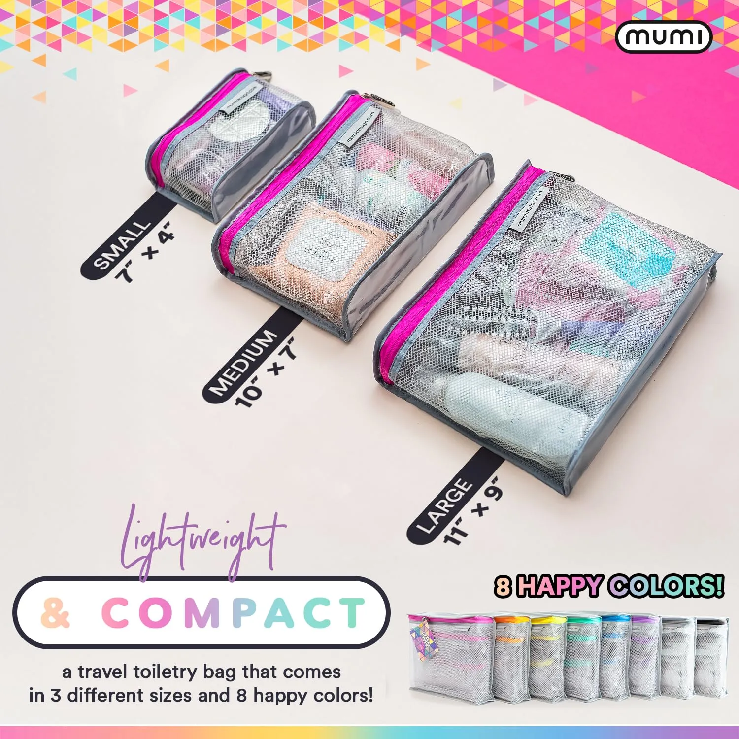 MUMI Travel Toiletry Bag Set of 3 – Water-Resistant Toiletry Bags for Women & Men – Clear Bags for Toiletries, Skincare, Makeup & Travel Essentials – Lightweight, Durable & Portable Organizer - Gray