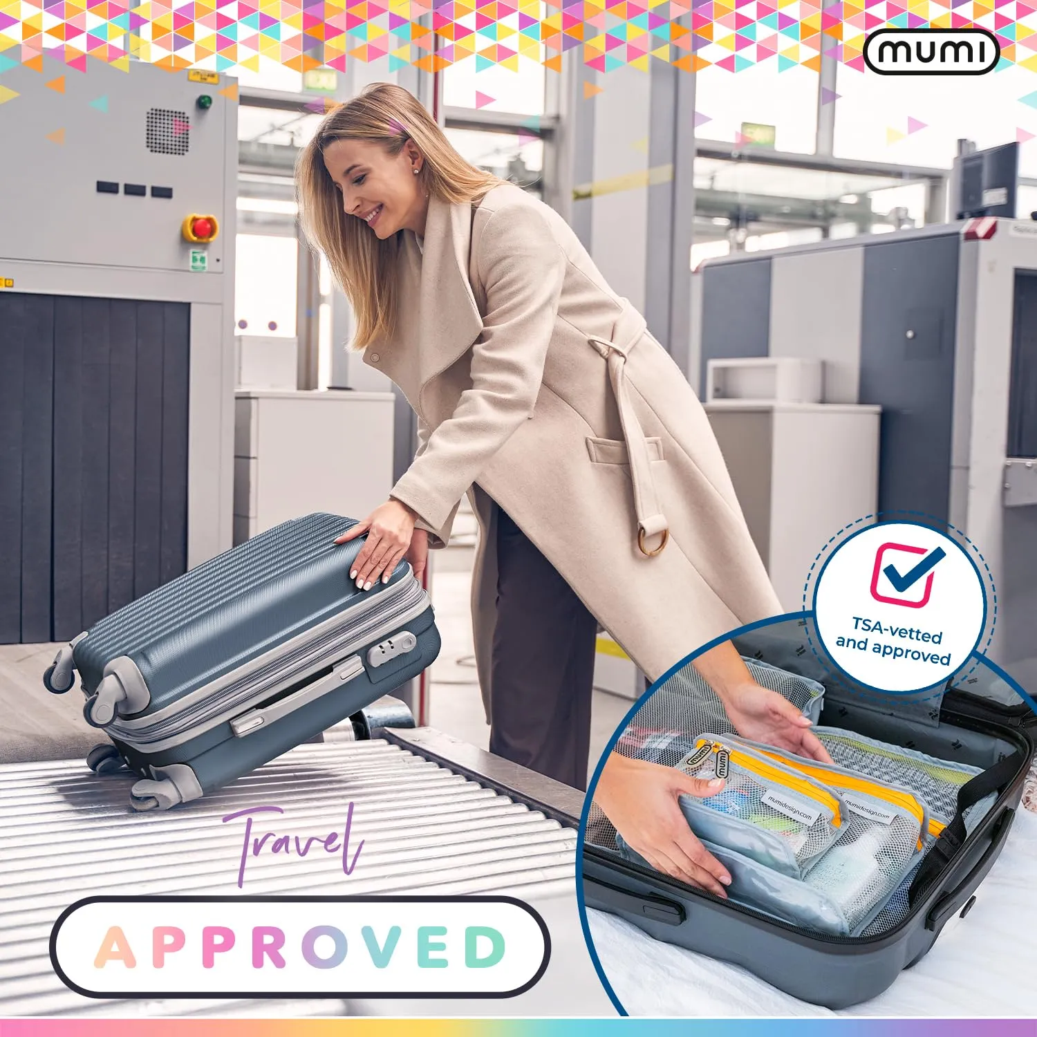 MUMI Travel Toiletry Bag Set of 3 – Water-Resistant Toiletry Bags for Women & Men – Clear Bags for Toiletries, Skincare, Makeup & Travel Essentials – Lightweight, Durable & Portable Organizer - Gray