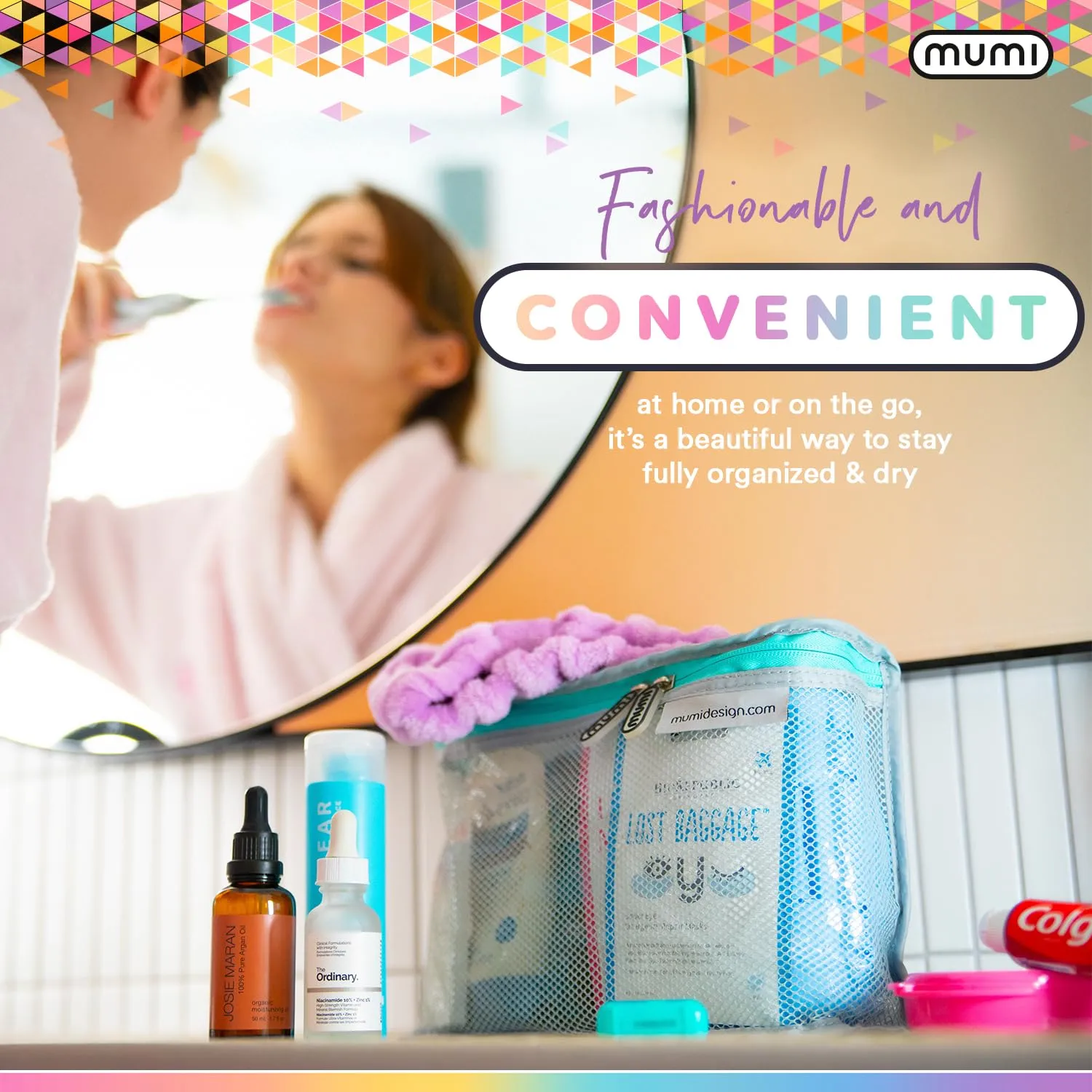 MUMI Travel Toiletry Bag Set of 3 – Water-Resistant Toiletry Bags for Women & Men – Clear Bags for Toiletries, Skincare, Makeup & Travel Essentials – Lightweight, Durable & Portable Organizer - Gray
