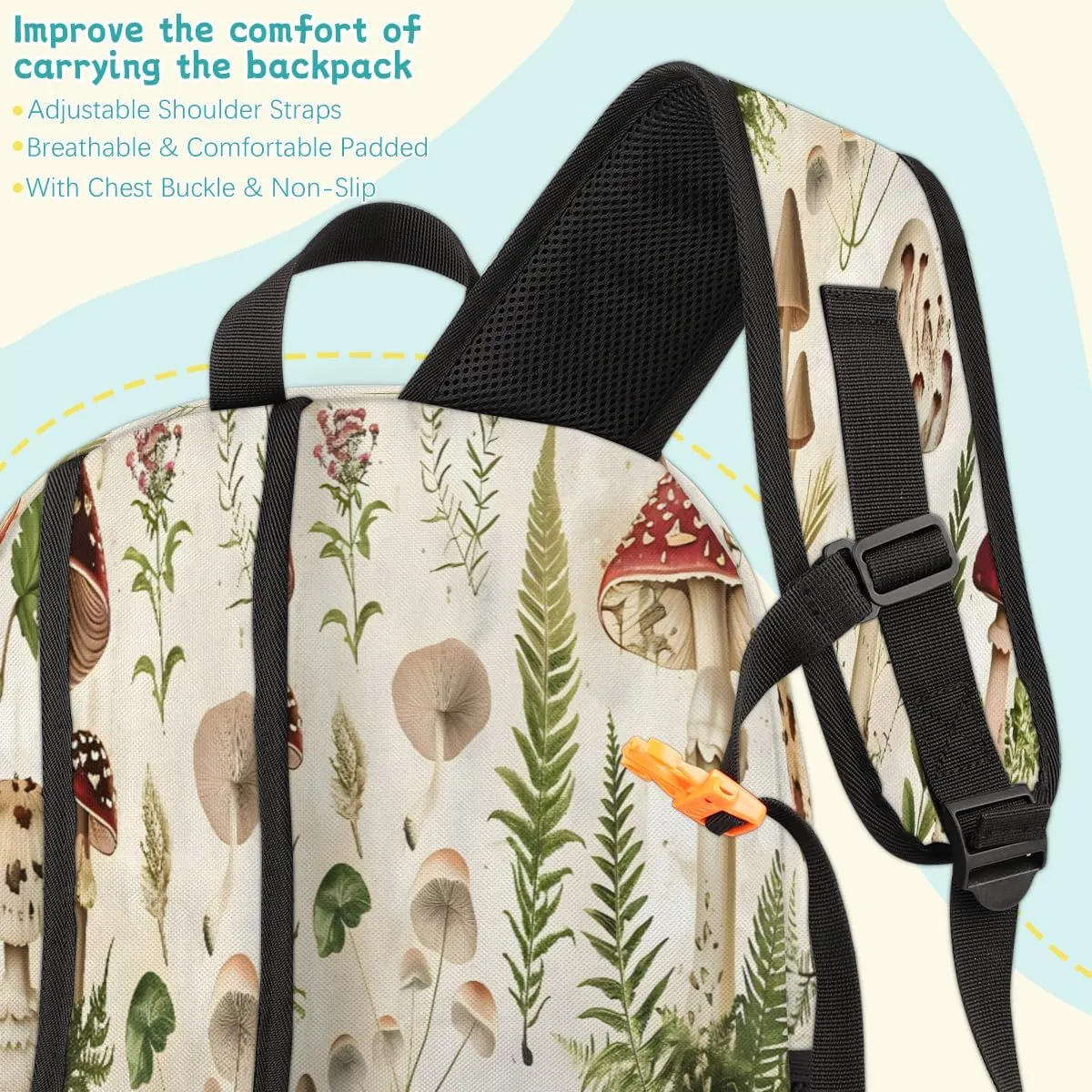 Mushroom Plants Ferns Laptop Backpack for Women Men, 18.3 Inch Large Computer Backpacks Fashion Teacher Nurse Bag Casual Daypack for Work Travel