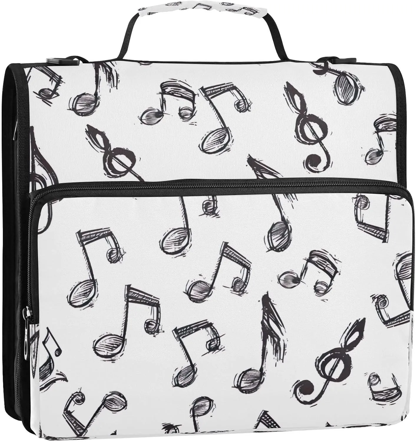 Music Notation 3 Ring Binder,Capacity & Multi-Pockets Zipper Binder Bag Organizer with Shoulder Strap & Handle School Office Supplies