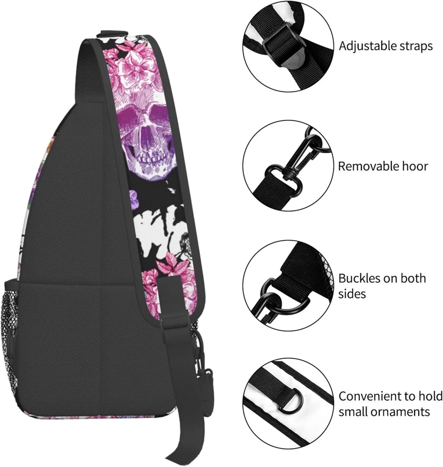 Mysterious Skull Flower Butterfly Sling Backpack Crossbody Bag, Chest Bag Daypack for Outdoors Hiking Traveling